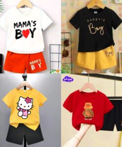 4 Pcs Combo Trendy Kids’ Cotton T-Shirt & Pant Set
