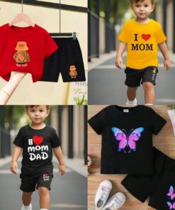 4 Pcs Combo Trendy Kids’ Cotton T-Shirt & Pant Set
