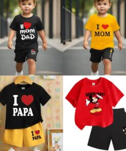 4 Pcs Combo Trendy Kids’ Cotton T-Shirt & Pant Set