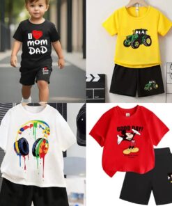 4 Pcs Combo Trendy Kids’ Cotton T-Shirt & Pant Set